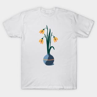 Minimalist Abstract Nature Art #51 Snowdrop Flower Indoor Plant in Retro Style T-Shirt